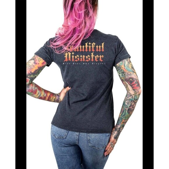 Beautiful Disaster Women's Slay Slash Shoulder Tee Dragons Size XXL - Picture 4 of 12